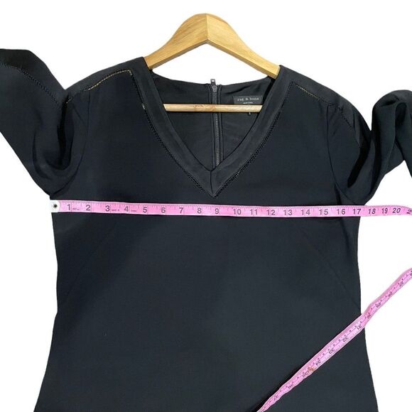 Rag & Bone Black 3/4 Sleeve V Neck Sheath Dress with Lasercut Lines Detail - 2 - Picture 7 of 14